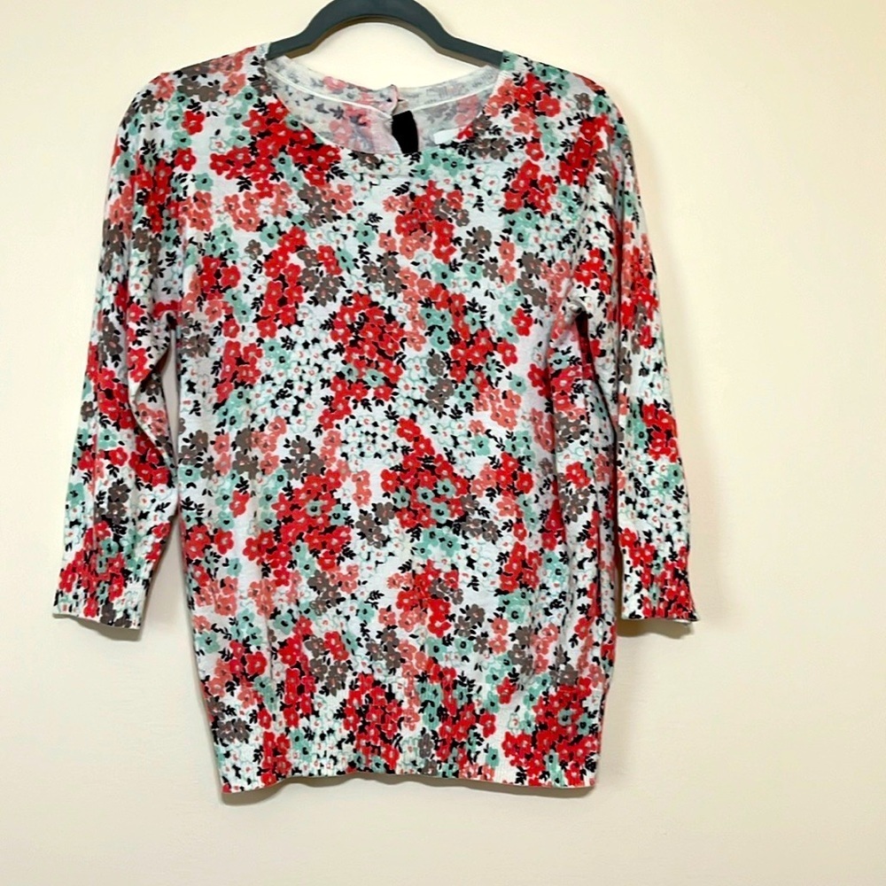 Boden Floral Back Button Down Wool Sweater Size 10